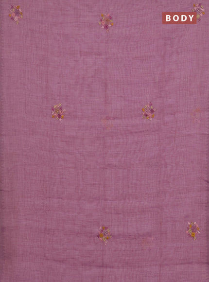 Linen cotton saree light pink with embroidery buttas and simple border