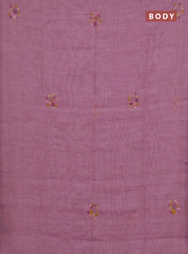 Linen cotton saree light pink with embroidery buttas and simple border
