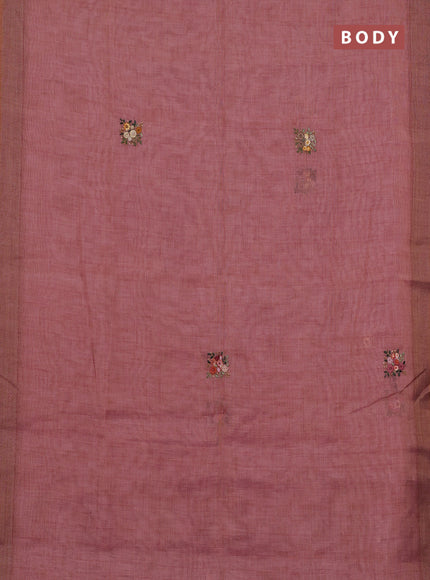 Linen cotton saree light pink with embroidery buttas and printed border