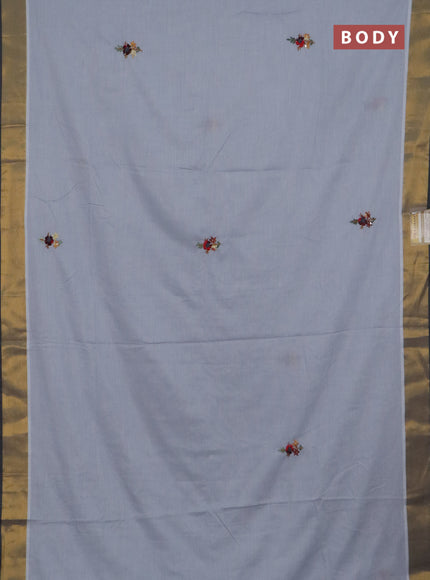 Mul cotton saree grey and dark grey with embroidery work buttas and embroidery work pallu & zari woven border