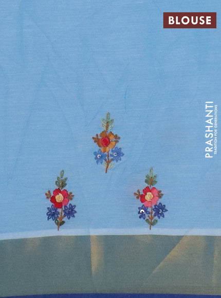 Mul cotton saree light blue and blue with embroidery work buttas and embroidery work pallu & zari woven border
