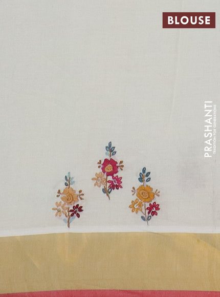 Mul cotton saree cream and red with embroidery work buttas and embroidery work pallu & zari woven border