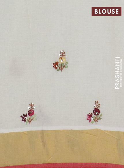Mul cotton saree cream and maroon with embroidery work buttas and embroidery work pallu & zari woven border