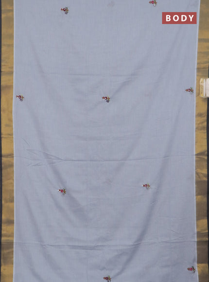 Mul cotton saree grey and dark grey with embroidery work buttas and embroidery work pallu & zari woven border