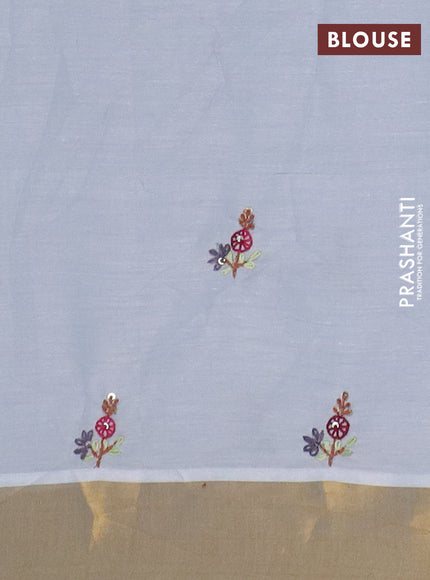 Mul cotton saree grey and dark grey with embroidery work buttas and embroidery work pallu & zari woven border