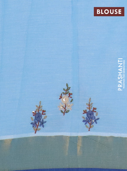 Mul cotton saree light blue and blue with embroidery work buttas and embroidery work pallu & zari woven border