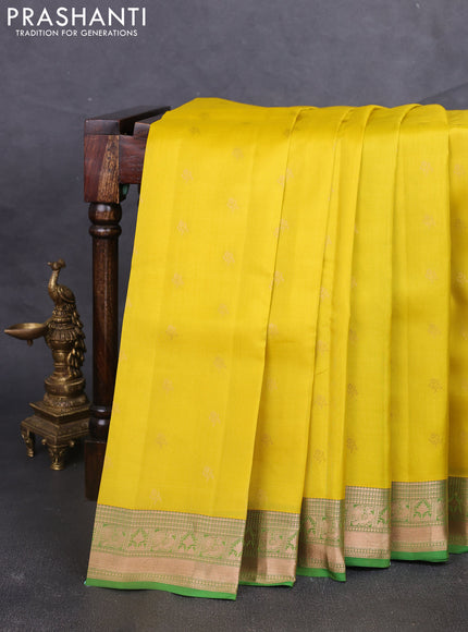Kanchipuram silk saree lime yellow and green with allover zari woven buttas and zari woven border