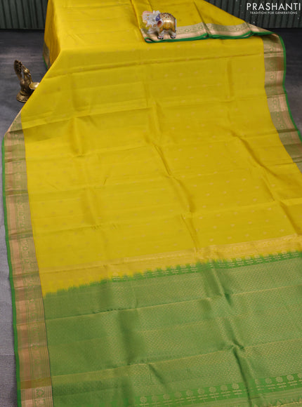 Kanchipuram silk saree lime yellow and green with allover zari woven buttas and zari woven border
