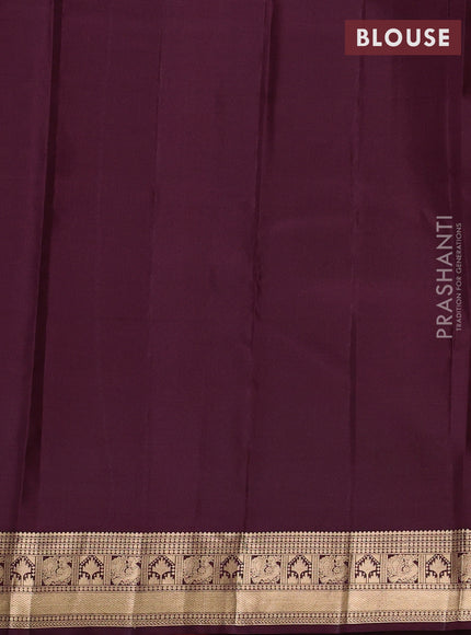 Kanchipuram silk saree rustic orange and wine shade with allover zari woven buttas and zari woven border
