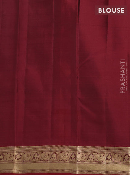 Kanchipuram silk saree mehendi green and maroon with allover zari woven buttas and zari woven border