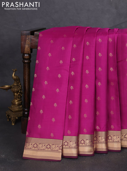 Kanchipuram silk saree magenta pink and wine shade with allover zari woven buttas and zari woven border