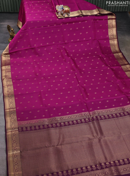 Kanchipuram silk saree magenta pink and wine shade with allover zari woven buttas and zari woven border
