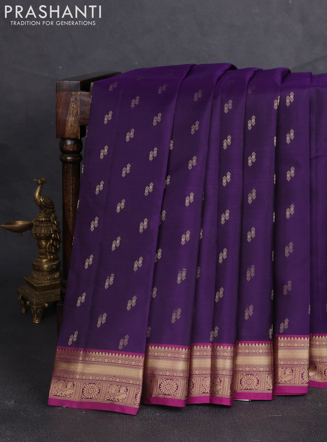 Kanchipuram silk saree violet and magenta pink with allover zari woven buttas and zari woven border