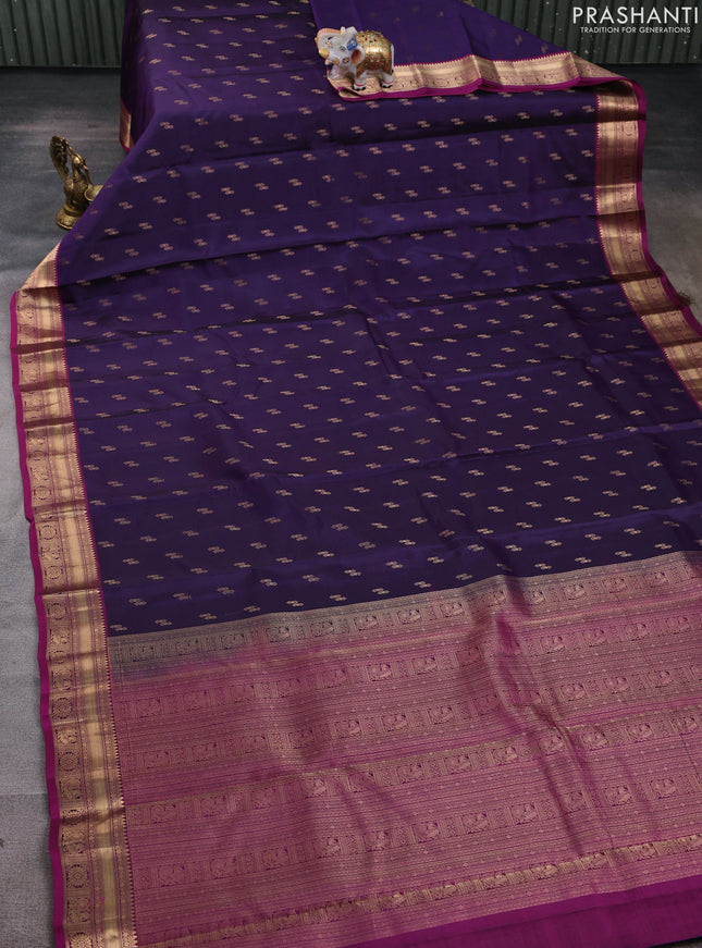 Kanchipuram silk saree violet and magenta pink with allover zari woven buttas and zari woven border
