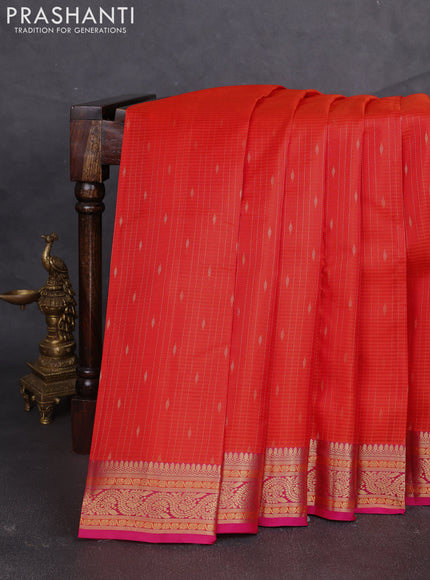 Kanchipuram silk saree orange and pink with allover zari weaves & buttas and zari woven border