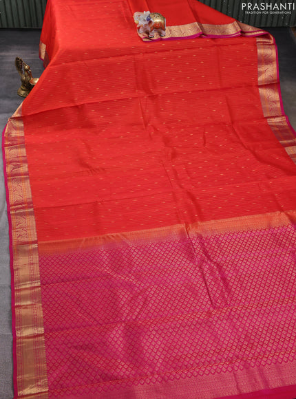 Kanchipuram silk saree orange and pink with allover zari weaves & buttas and zari woven border
