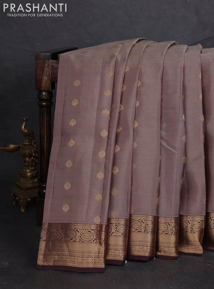 Kanchipuram silk saree pastel brown and coffee brown with allover zari woven buttas and zari woven border