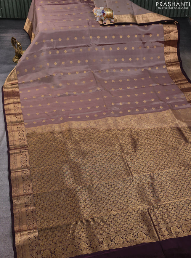 Kanchipuram silk saree pastel brown and coffee brown with allover zari woven buttas and zari woven border