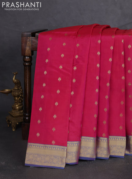 Kanchipuram silk saree dark pink and teal blue with allover zari woven buttas and zari woven border