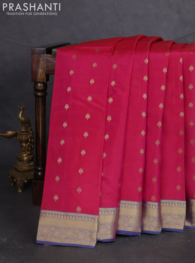 Kanchipuram silk saree dark pink and teal blue with allover zari woven buttas and zari woven border