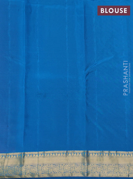 Kanchipuram silk saree dark pink and teal blue with allover zari woven buttas and zari woven border