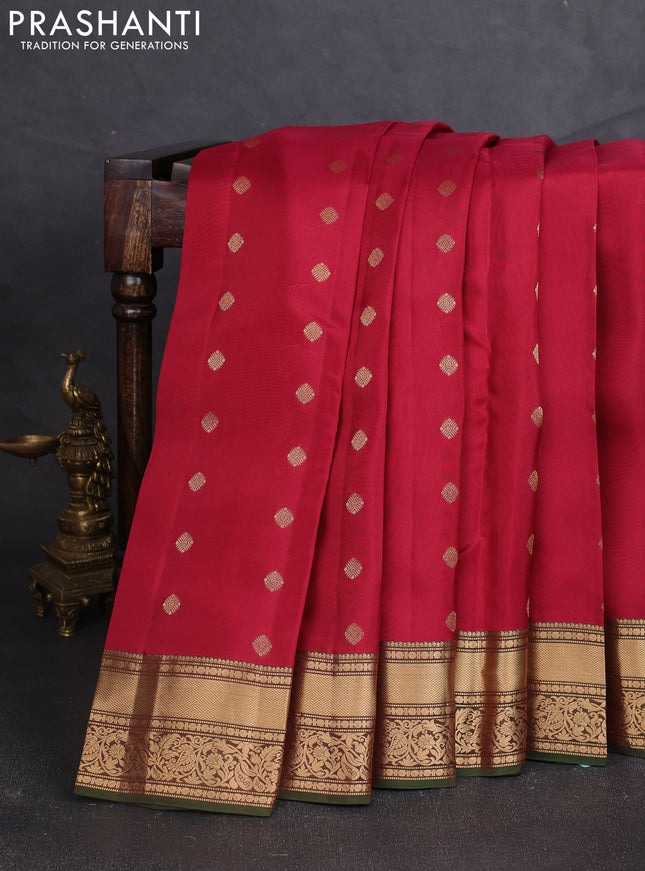 Kanchipuram silk saree maroon and green with allover zari woven buttas and rich zari woven border