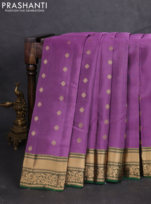 Kanchipuram silk saree purple shade and green with allover zari woven buttas and rich zari woven border