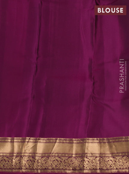 Kanchipuram silk saree bottle green and magenta pink with allover zari woven buttas and rich zari woven border