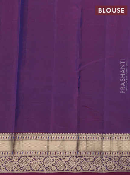 Kanchipuram silk saree cs blue and dual shade of red with allover zari woven buttas and rich zari woven border