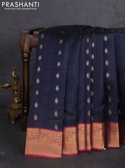 Kanchipuram silk saree navy blue and wine shade with allover zari woven buttas and zari woven border