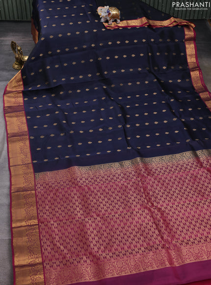 Kanchipuram silk saree navy blue and wine shade with allover zari woven buttas and zari woven border
