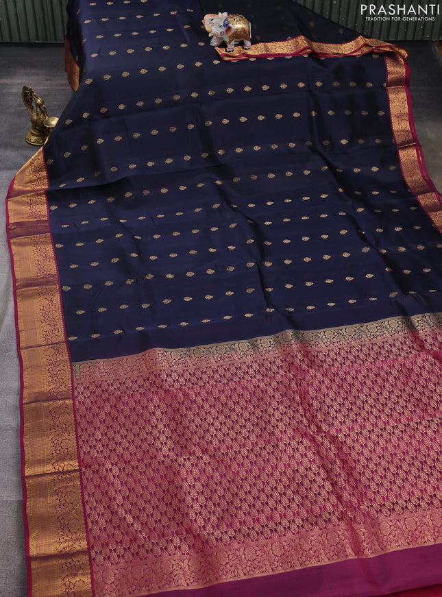 Kanchipuram silk saree navy blue and wine shade with allover zari woven buttas and zari woven border