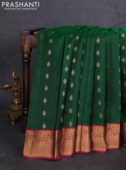 Kanchipuram silk saree bottle green and wine shade with allover zari woven buttas and zari woven border