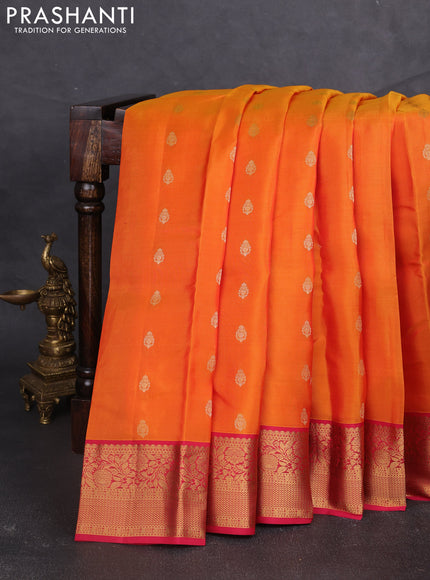 Kanchipuram silk saree orange and pink with allover zari woven buttas and zari woven border