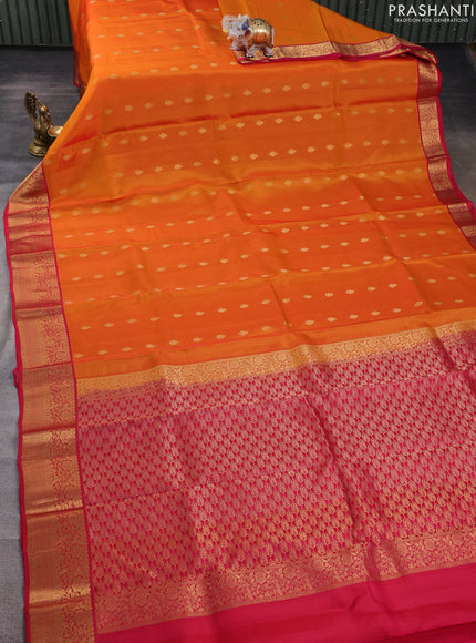 Kanchipuram silk saree orange and pink with allover zari woven buttas and zari woven border