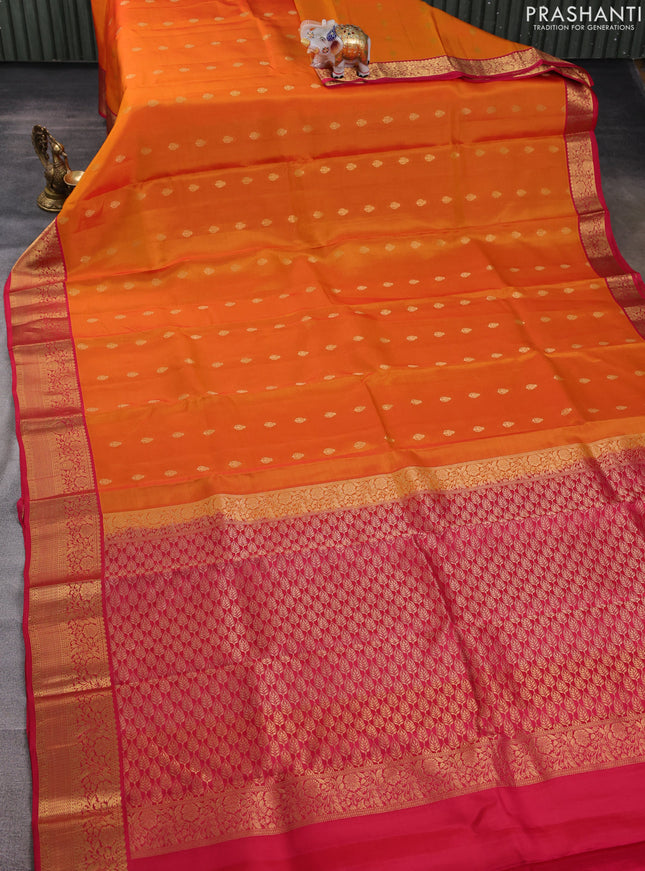 Kanchipuram silk saree orange and pink with allover zari woven buttas and zari woven border