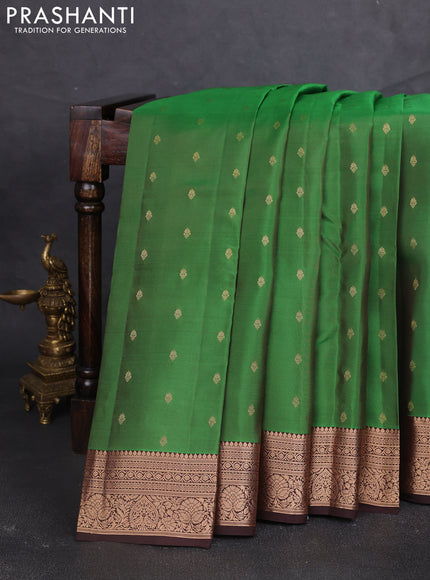 Kanchipuram silk saree light green and coffee brown with allover zari woven buttas and zari woven border