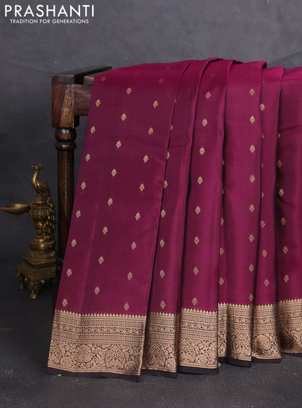 Kanchipuram silk saree wine shade and coffee brown with allover zari woven buttas and zari woven border