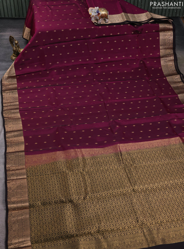 Kanchipuram silk saree wine shade and coffee brown with allover zari woven buttas and zari woven border