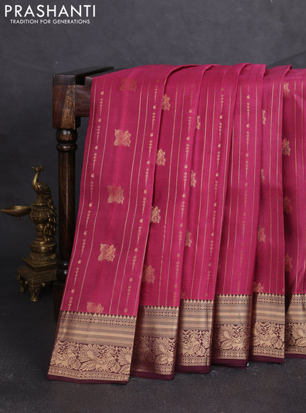 Kanchipuram silk saree pink shade and wine shade with allover zari weaves & buttas and zari woven border