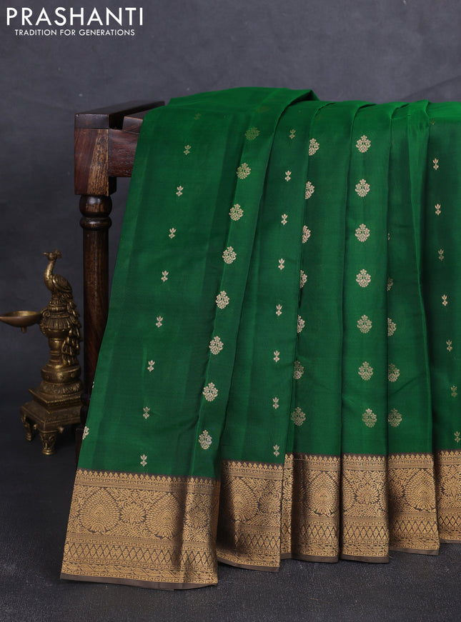 Kanchipuram silk saree green and olive green with allover zari woven buttas and zari woven border