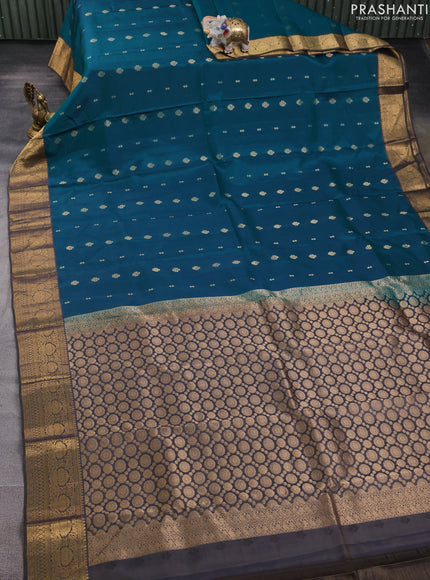 Kanchipuram silk saree teal green and olive green with allover zari woven buttas and zari woven border