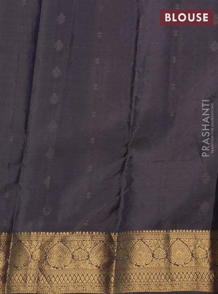 Kanchipuram silk saree teal green and olive green with allover zari woven buttas and zari woven border