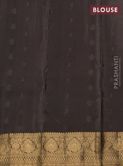 Kanchipuram silk saree deep purple and olive green with allover zari woven buttas and zari woven border