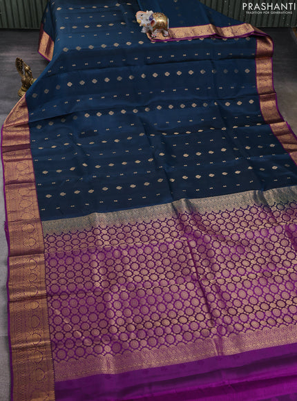 Kanchipuram silk saree peacock green and purple with allover zari woven buttas and zari woven border
