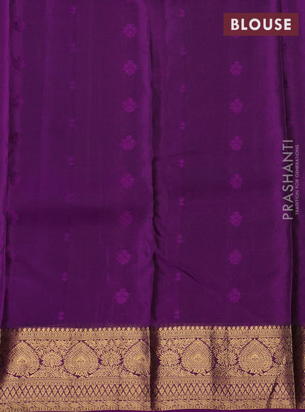 Kanchipuram silk saree peacock green and purple with allover zari woven buttas and zari woven border