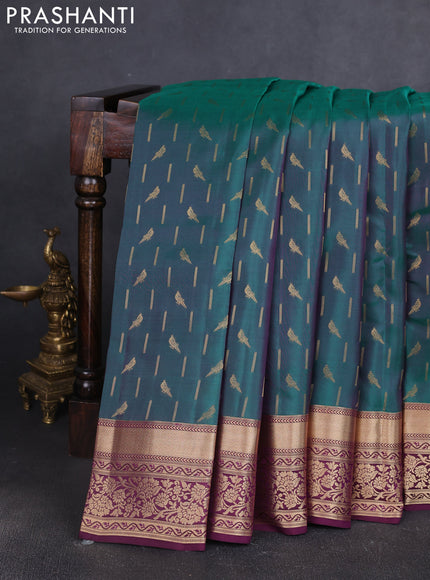 Kanchipuram silk saree dual shade of green and wine shade with allover zari woven buttas and zari woven border
