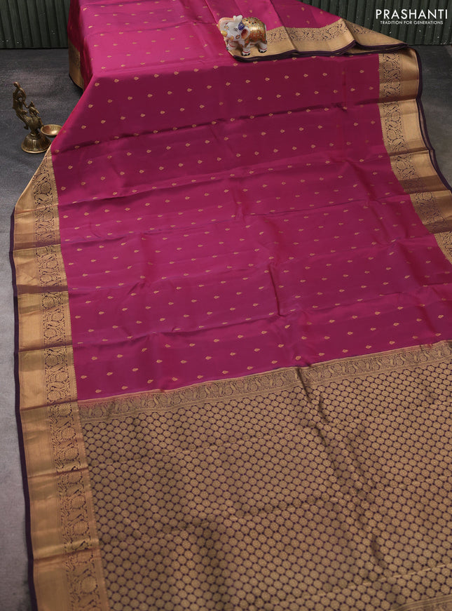 Kanchipuram silk saree magenta pink and coffee brown with allover zari woven buttas and zari woven border