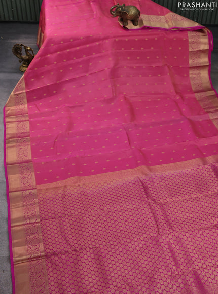 Kanchipuram silk saree light pink and pink with allover zari woven buttas and zari woven border