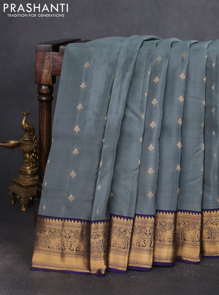 Kanchipuram silk saree greyish blue and navy blue with allover zari woven buttas and zari woven border